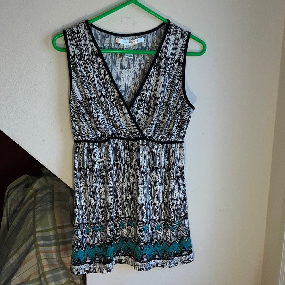 Sleeveless Babydoll‎ Black and Teal Patterned Top